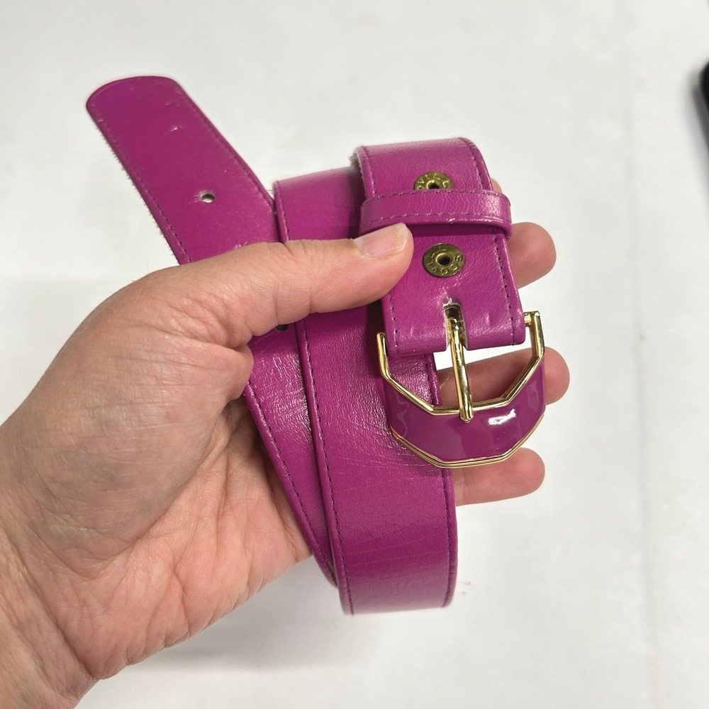 St. John Leather Enamel Buckle Belt Size 12 Magenta Pink Vintage Glam Barbiecore